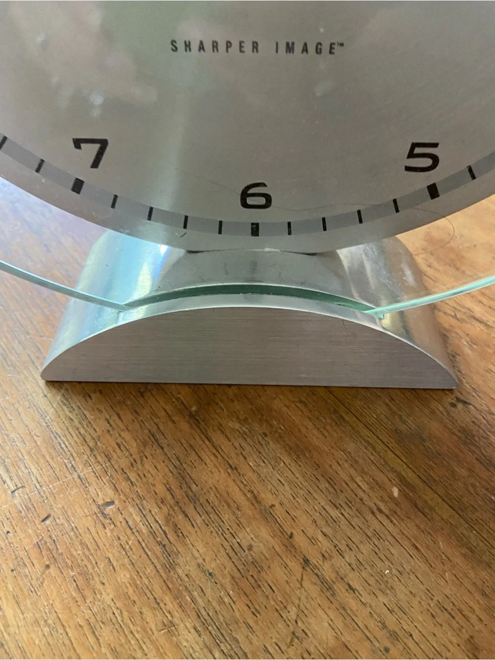 Sharper Image Silver and Clear Glass Desk Clock with Day Indicator